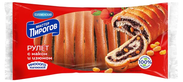 Рулет пшеничный Мастер Пирогов с маком и изюмом 250 г 105₽