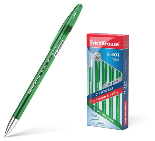 Ручка гелевая ErichKrause R-301 Original Gel Stick 0,5 мм зеленая, 1 шт