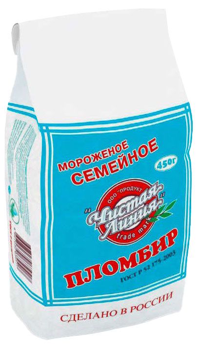 Мороженое пломбир Чистая линия Семейный ванильный БЗМЖ, 450 г