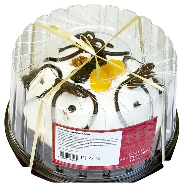 Торт бисквитный Royal Baker Русская Красавица рулетный с орехами и сухофруктами охлажденный, 1 кг