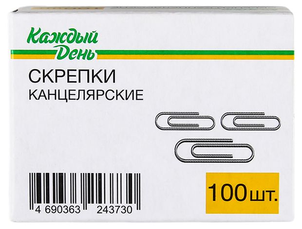 Скрепки Каждый день оцинкованные 28 мм 100 шт 26₽