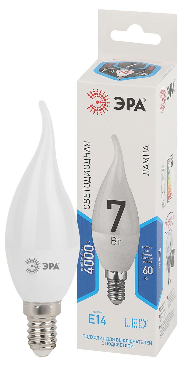 Лампа светодиодная ЭРА LED A60-7W-840-E27 яркий белый свет 102₽