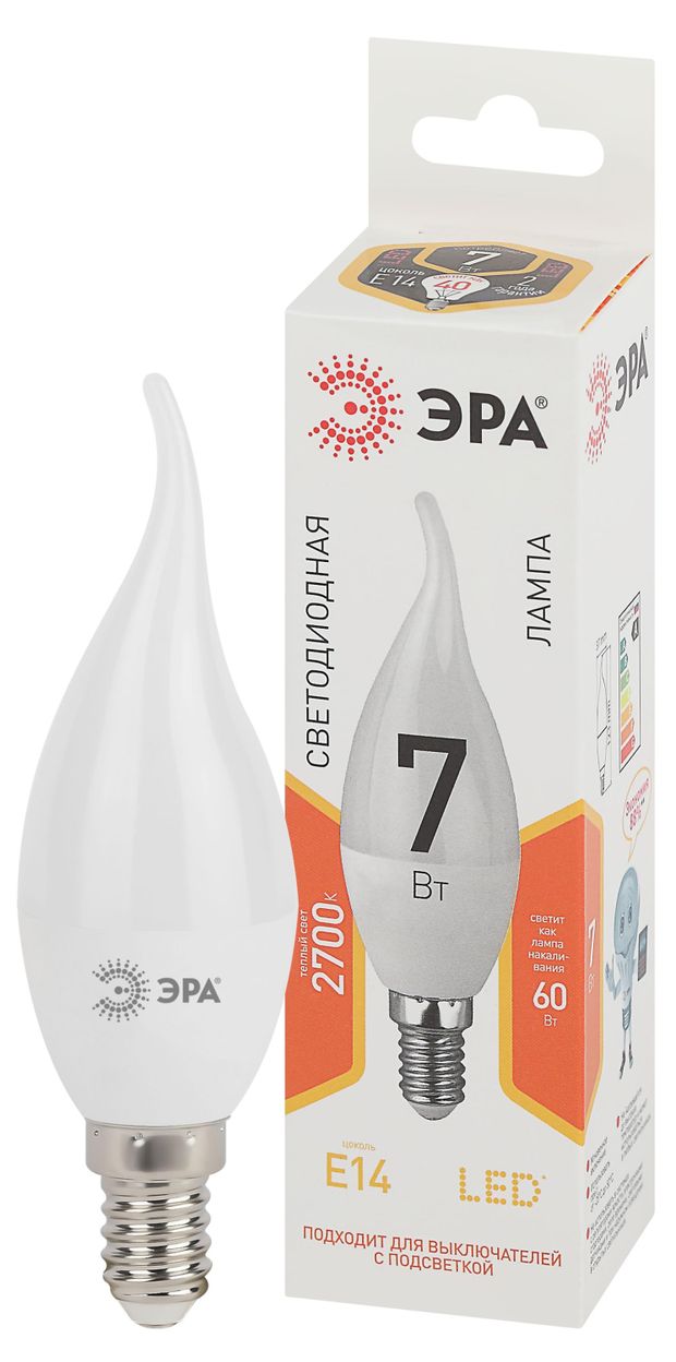Лампа светодиодная ЭРА LED A60-7W-840-E14 теплый свет