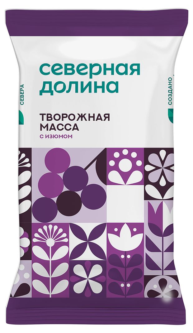 Творожная масса Северная Долина с изюмом брикет 23% БЗМЖ, 180 г