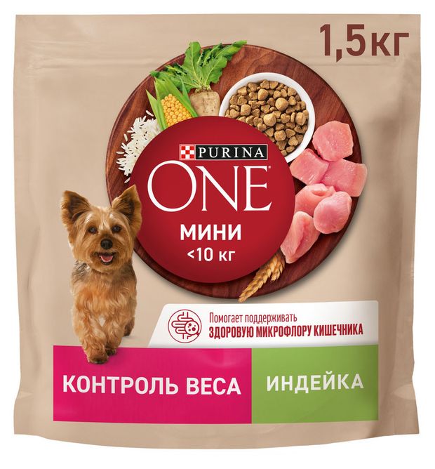 Зоотовары  Ашан Сухой корм для собак Purina ONE с индейкой и рисом, 1.5 кг