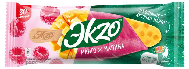 Замороженные продукты Мороженое молочное Эkzo Эскимо в фруктовой глазури манго-малина с кусочками манго, 70 г