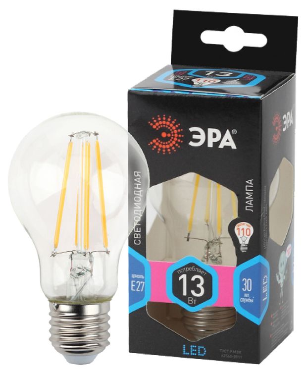 Лампа светодиодная ЭРА F-LED A60-13W840-E27 Нейтральный белый