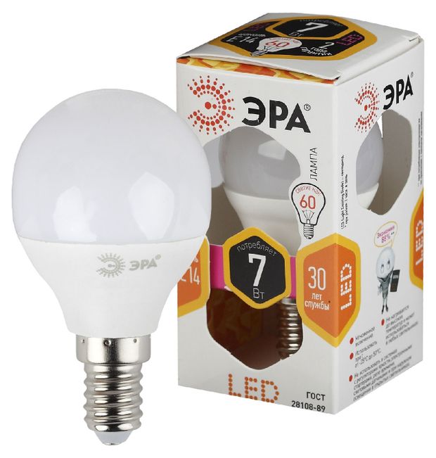 Лампа светодиодная ЭРА LED P45-7W-827-E14 Теплый белый