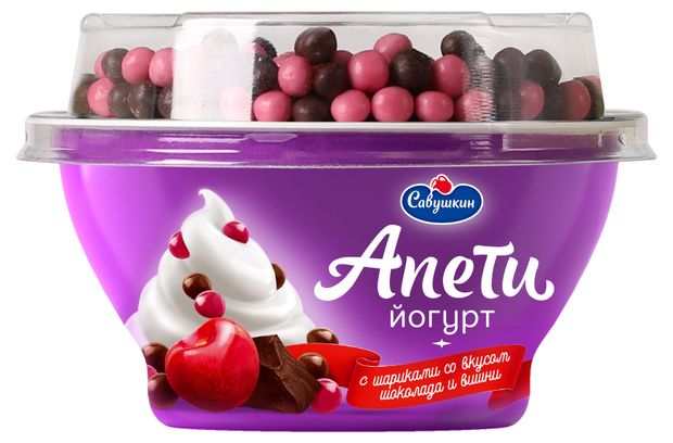 Йогурт густой Апети Пломбир со вкусом шоколада и вишни 5%, 105 г
