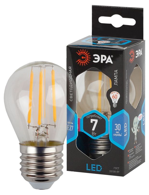 Лампа светодиодная ЭРА F-LED P45-7W-840-E27 Холодный белый