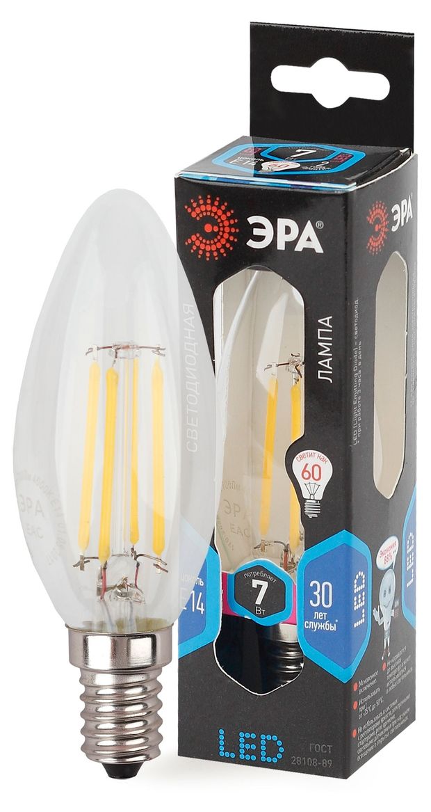 Лампа светодиодная ЭРА F-LED B35-7W-840-E14 Холодный белый