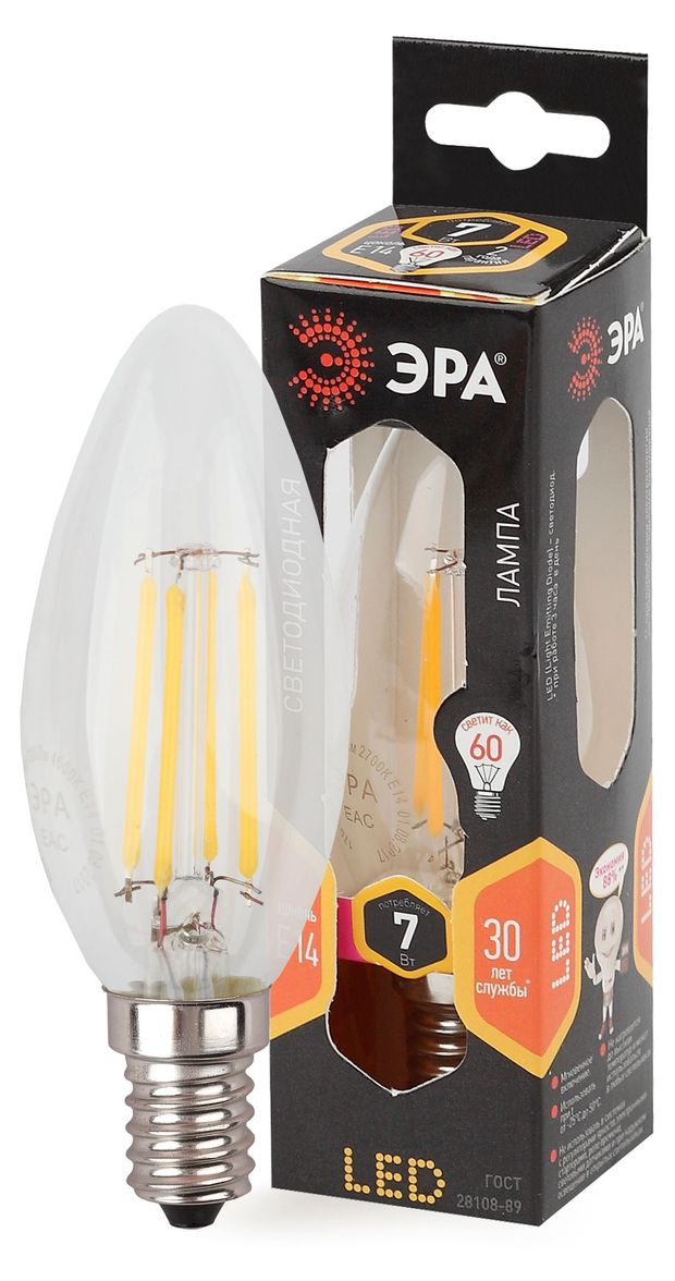 Лампа светодиодная ЭРА F-LED B35-7W-827-E14 Теплый белый