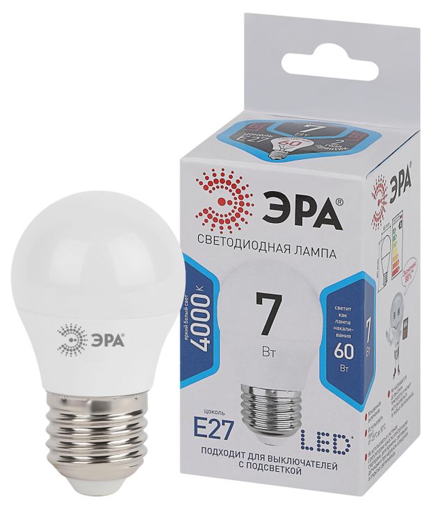 Товары для дома Лампа светодиодная ЭРА LED P45-7W-840-E27 Теплый белый