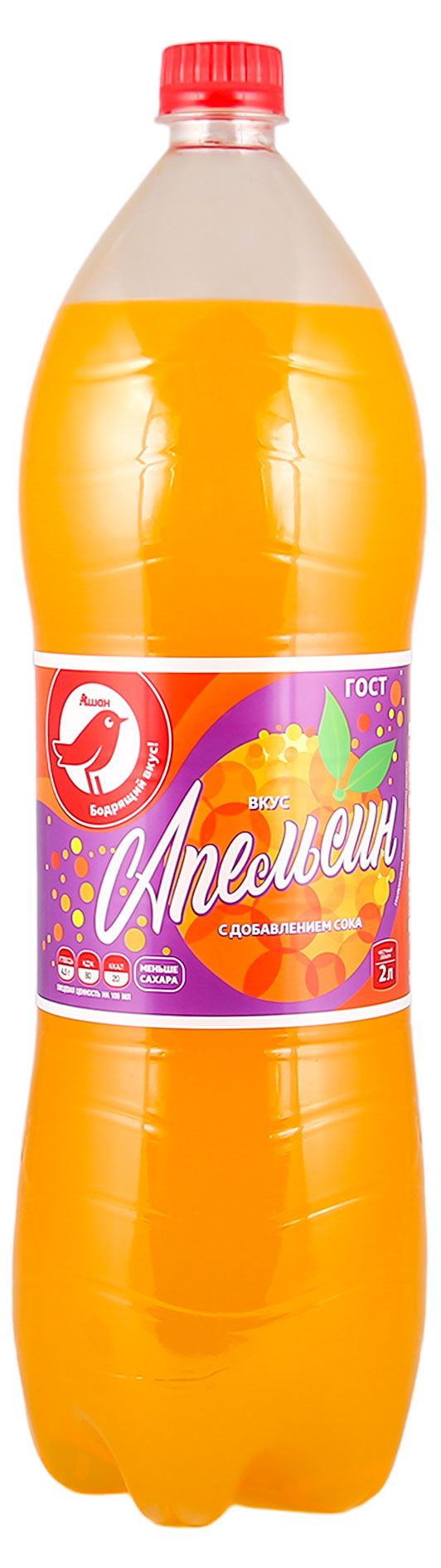 Напиток сильногазированный АШАН Красная птица вкус апельсин безалкогольный 2 л 90₽
