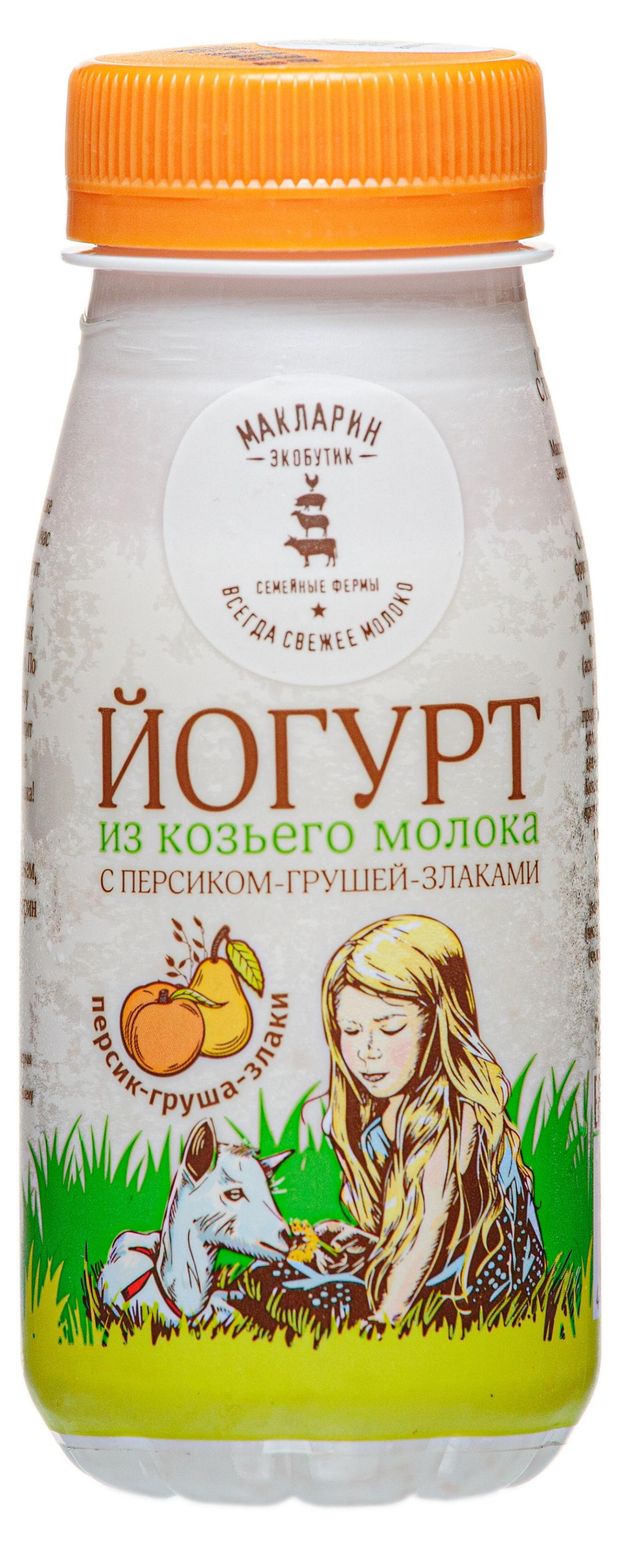 Йогурт питьевой Макларин из козьего молока с персиком и грушей 2,8-6% БЗМЖ, 150 мл