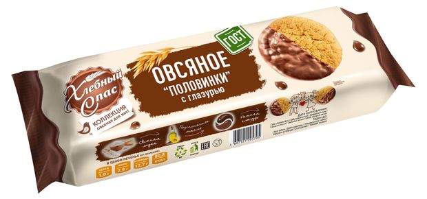 Печенье овсяное Хлебный Спас Половинки с глазурью, 240 г