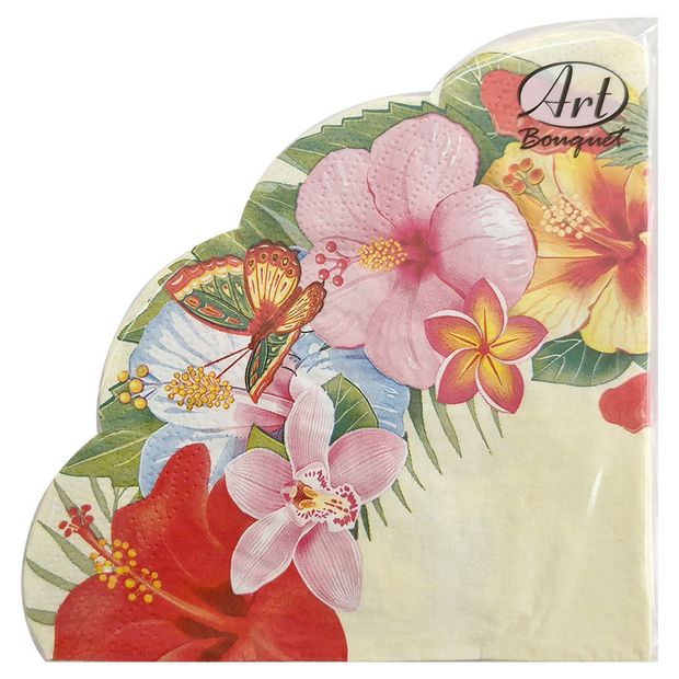 Салфетки бумажные Bouquet Тропические цветы 3 слоя, d 32 см, 12 л