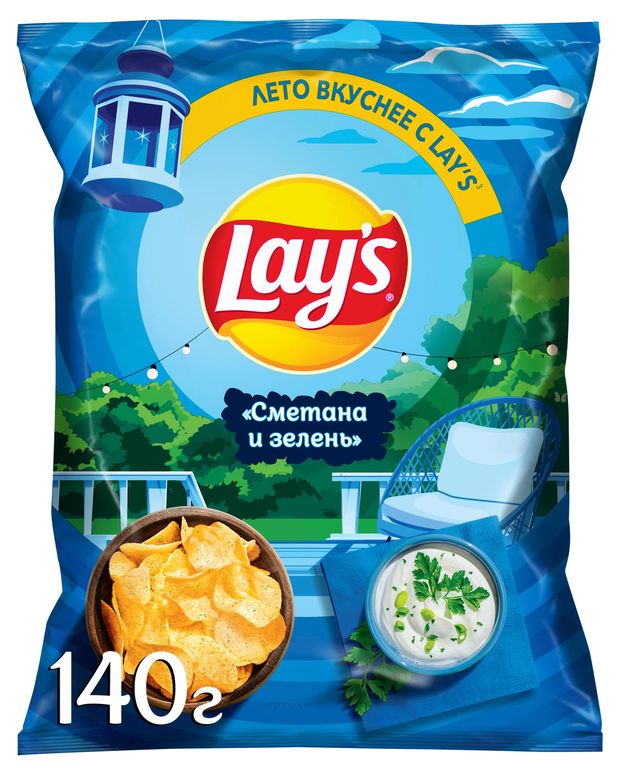 Чипсы картофельные Lays сметана и зелень 140 г 170₽