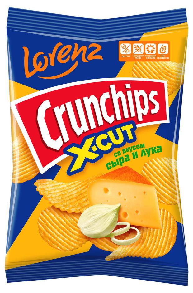 Чипсы картофельные Lorenz Crunchips X-Cut рифленные со вкусом сыра и лука, 70 г