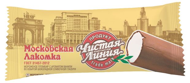 Мороженое молочное Чистая линия Московская Лакомка ванильная во взбитой шоколадно-сливочной глазури ГОСТ БЗМЖ, 80 г