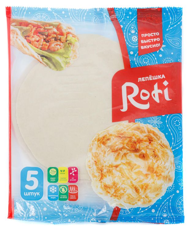 Лепешка пшеничная Roti Халяль без начинки замороженная 5 шт, 450 г