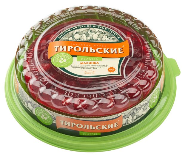 Пирог сладкий бисквитный Тирольские пироги Малинка с сливочно-заварным кремом охлажденный, 500 г