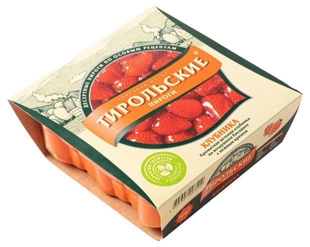 Пирог сладкий бисквитный Тирольские пироги с ароматной клубникой и сливочно-заварным кремом охлажденный, 250 г