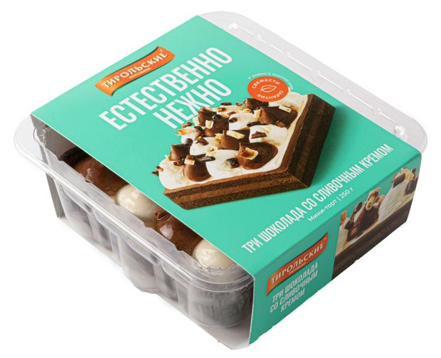 Пирожные бисквитные Тирольские пироги Три Шоколада со сливочным кремом и муссом из шоколада охлажденные, 250 г