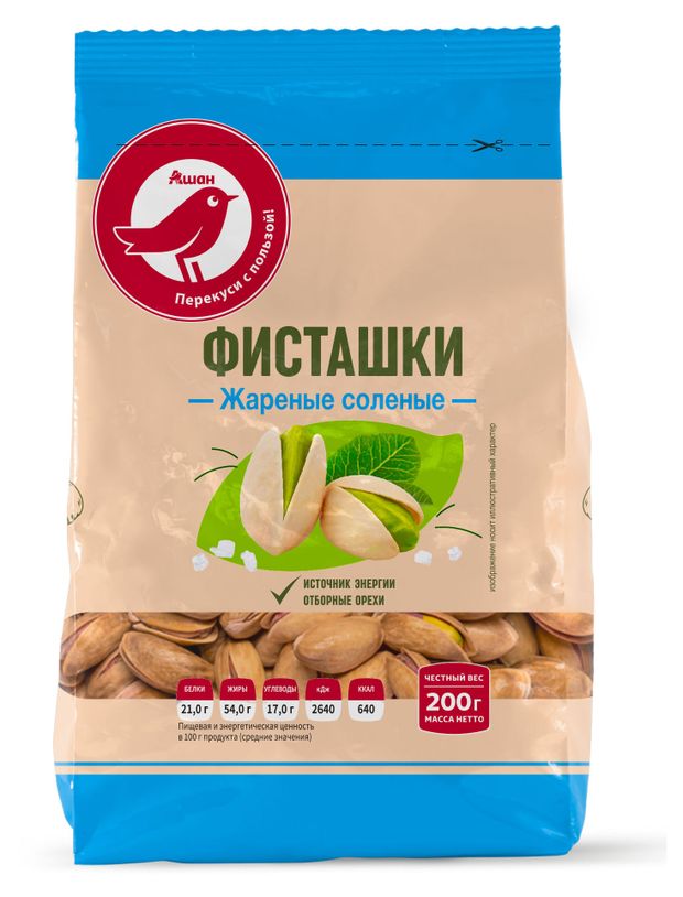 Фисташки АШАН Красная птица жареные соленые 200 349₽