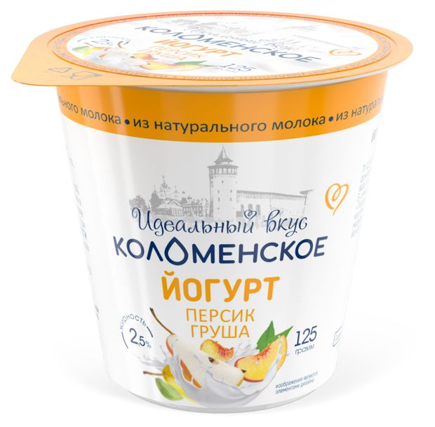Йогурт Коломенское Персик-груша 2,5% БЗМЖ, 125 г