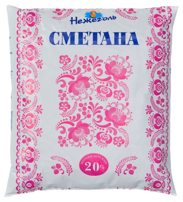 Сметана Нежеголь в пакете 20% БЗМЖ, 500 г