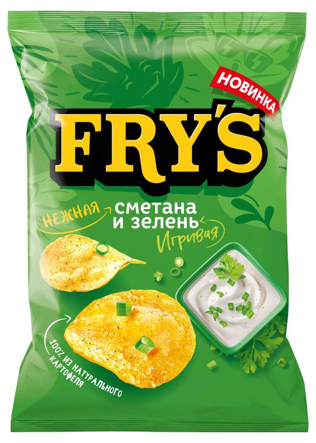 Чипсы, снеки, сухофрукты  Ашан Чипсы картофельные Frys сметана и зелень, 130 г