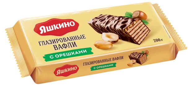 Вафли Яшкино глазированные с орешками, 200 г
