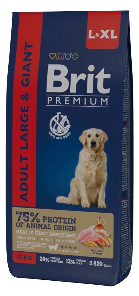 фото Сухой корм для взрослых собак крупных пород brit premium adult l курица, 15 кг