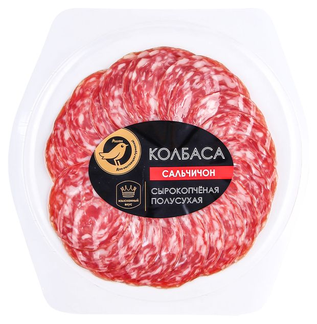 Колбаса сырокопченая полусухая АШАН Золотая птица сальчичон 80 г 139₽
