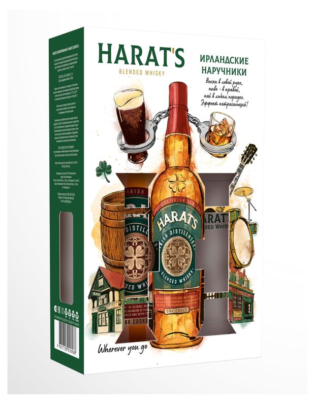 фото Виски купажированный harats с бокалом в подарочной упаковке россия, 0,7 л harat’s