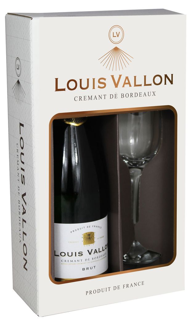 фото Игристое вино louis vallon белое брют франция, 0,75 л + бокал