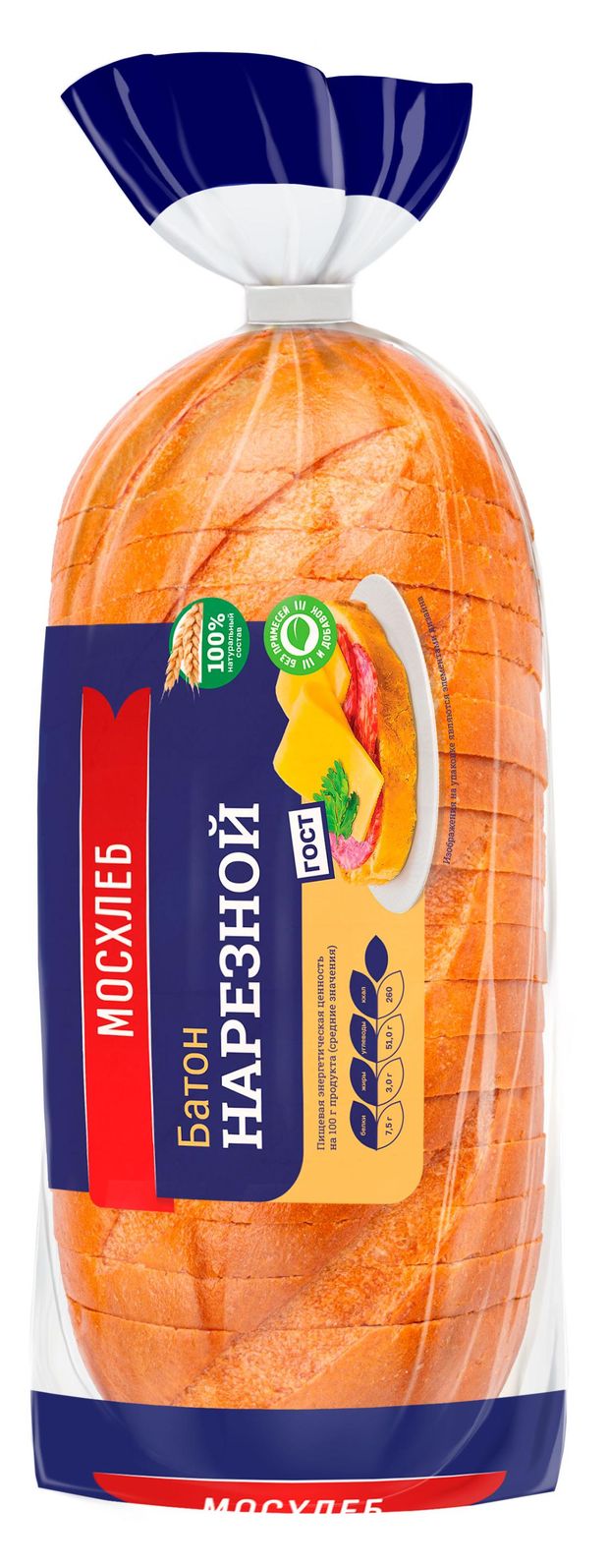 Батон МОСХЛЕБ нарезной 400 г 50₽