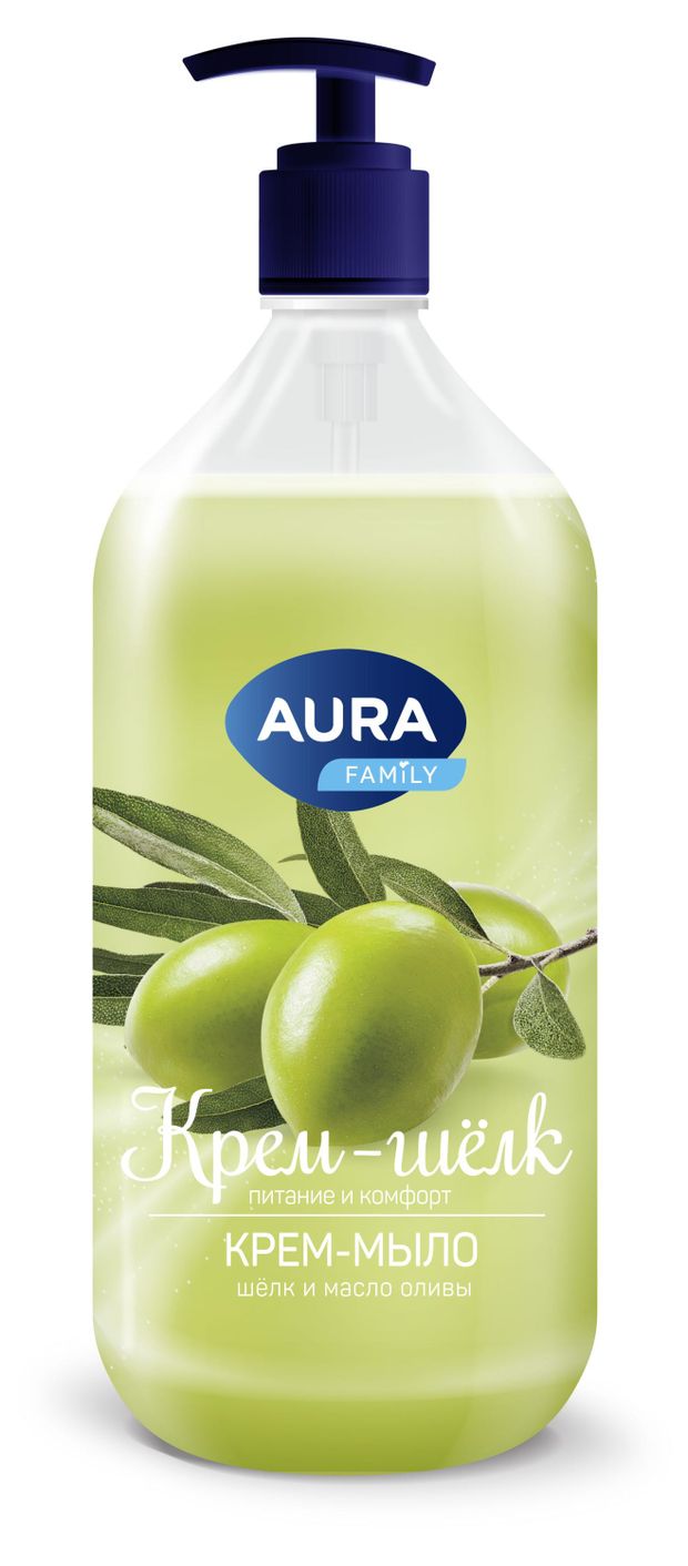 Крем-мыло Aura Family с экстрактом шелка и маслом оливы, 1 л