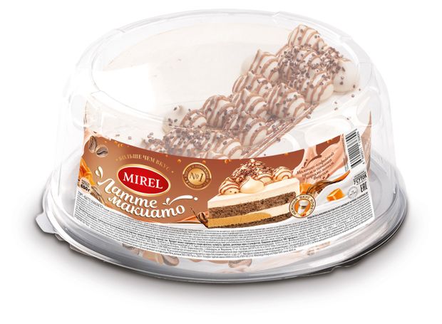 Торт бисквитный MIREL Латте макиато кофейно-шоколадный с карамельным топпингом охлажденный, 650 г