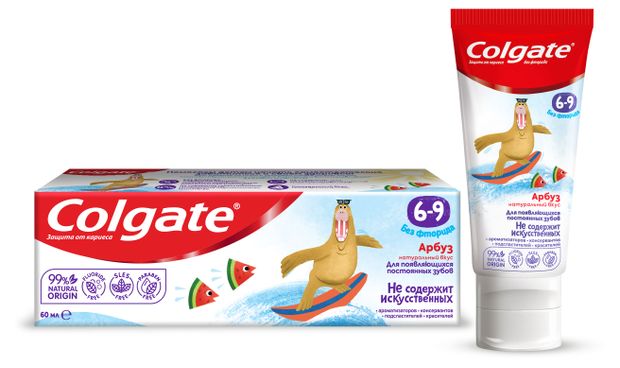 Зубная паста детская Colgate 6-9 Арбуз без фторида 60 мл 170₽