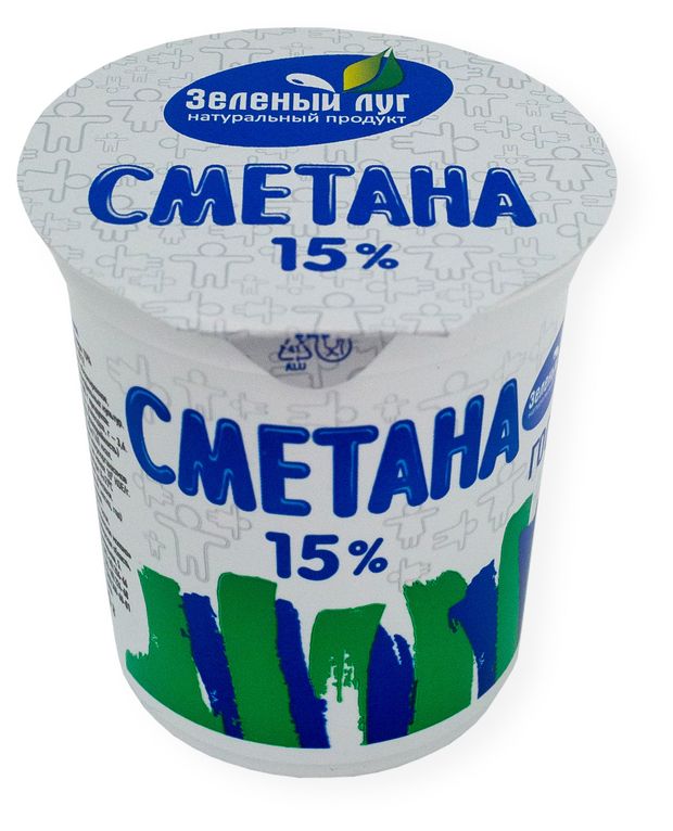 Сметана Зеленый луг 15% БЗМЖ, 300 г