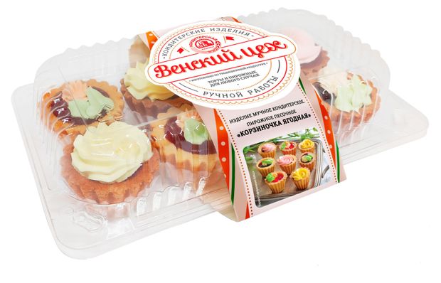 Пирожные песочные Венский Цех Корзиночка ягодная охлажденное набор 8 шт, 260 г