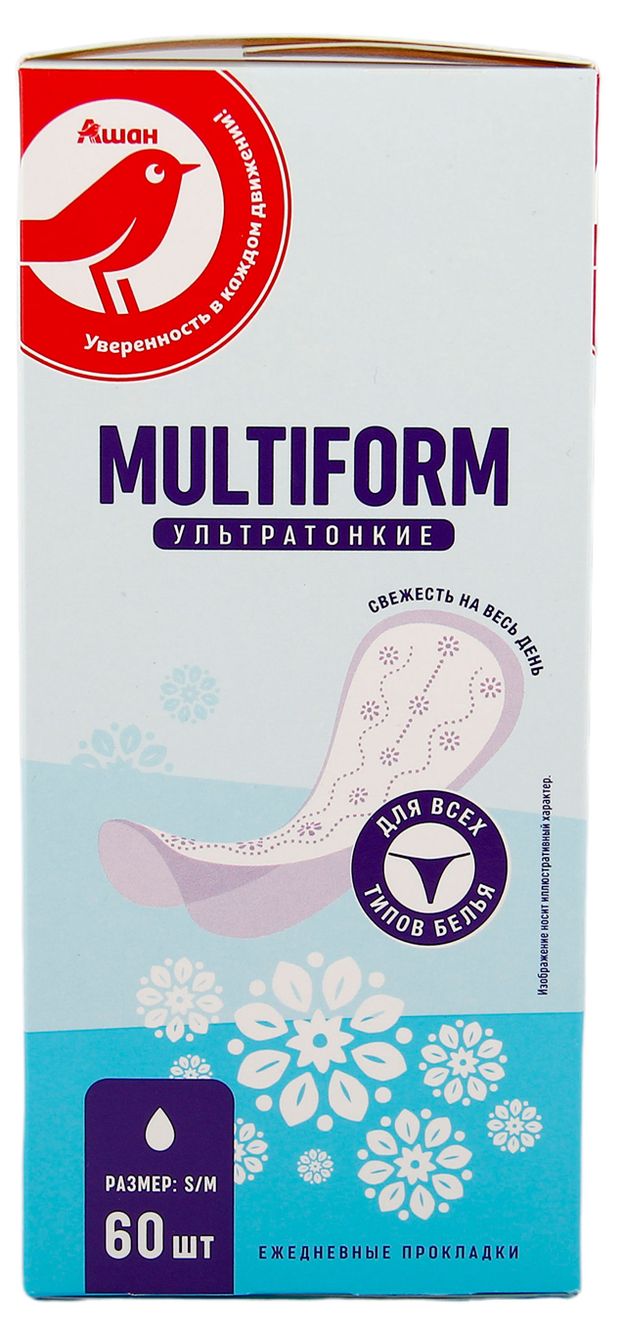Прокладки ежедневные АШАН Красная птица Multiform ультратонкие, 60 шт