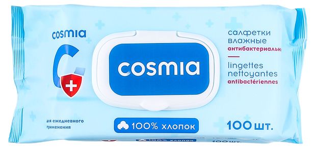 фото Салфетки влажные cosmia антибактериальные, 100 шт