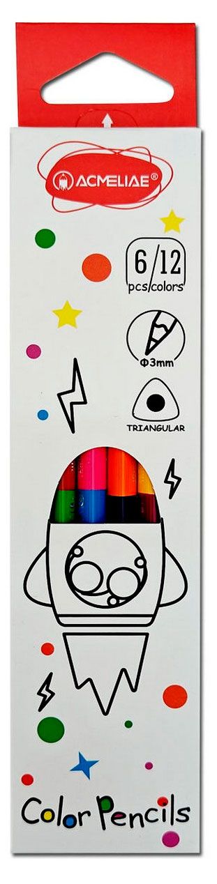 Набор цветных двусторонних трехгранных карандашей ACMELIAE 6 шт 12 цветов 140₽