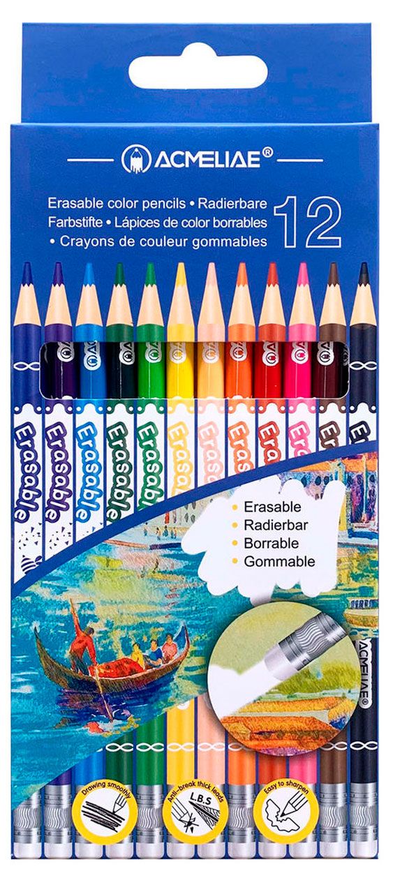 Набор стираемых цветных карандашей ACMELIAE, 12 цветов