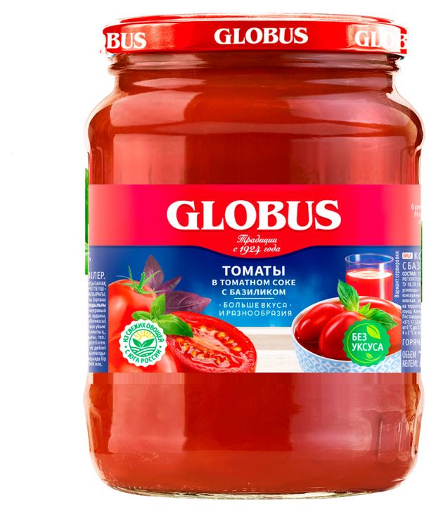 Томаты GLOBUS в томатном соке с базиликом 680 г 227₽