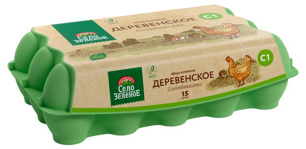 Яйцо куриное Село Зеленое Деревенское С1 цвет в ассортименте, 15 шт