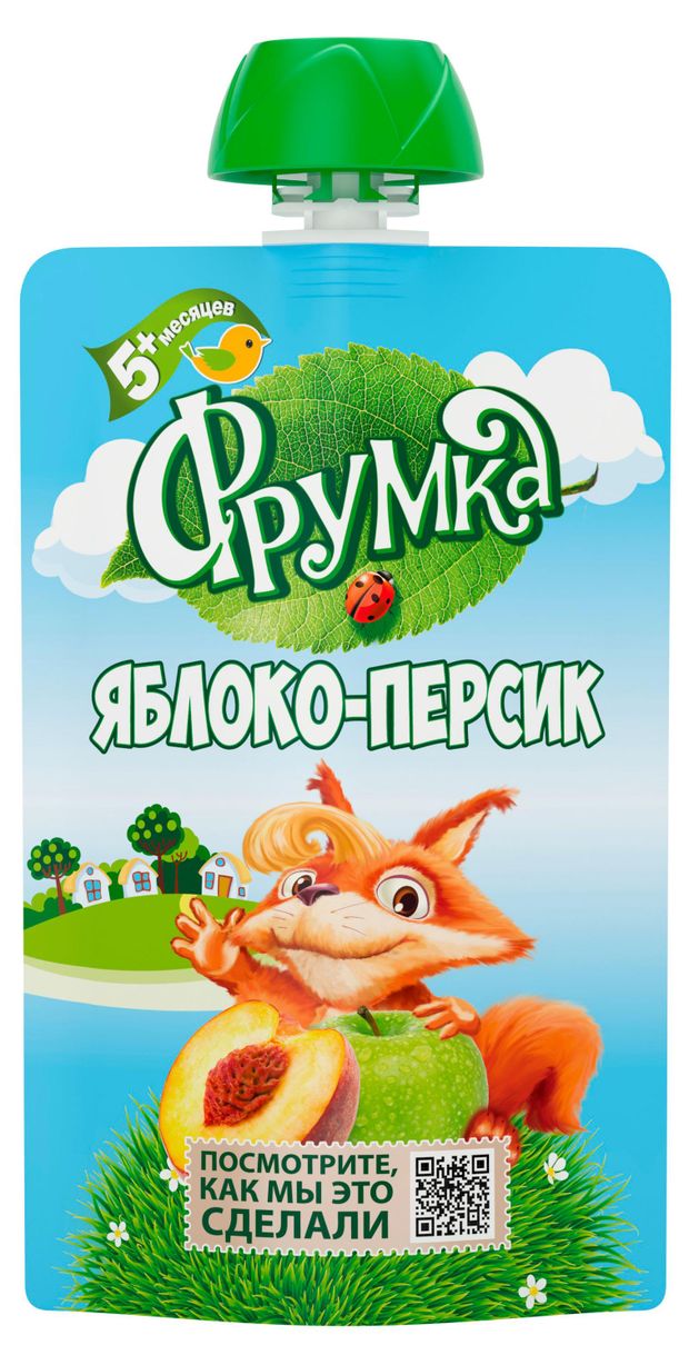 Пюре фруктовое Фрумка яблоко персик с 5 мес., 90 г